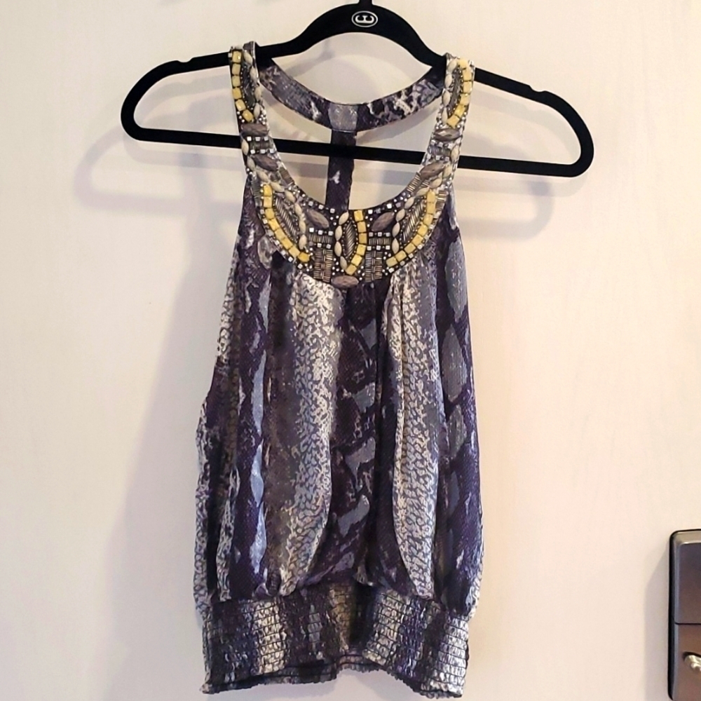 BEBE Snakeskin Jeweled Halter Top XS